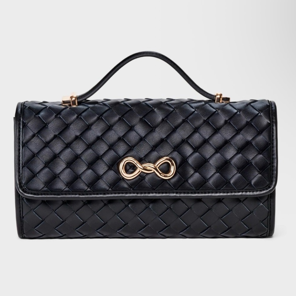 A New Day Black Faux Leather Woven Clutch - NWT